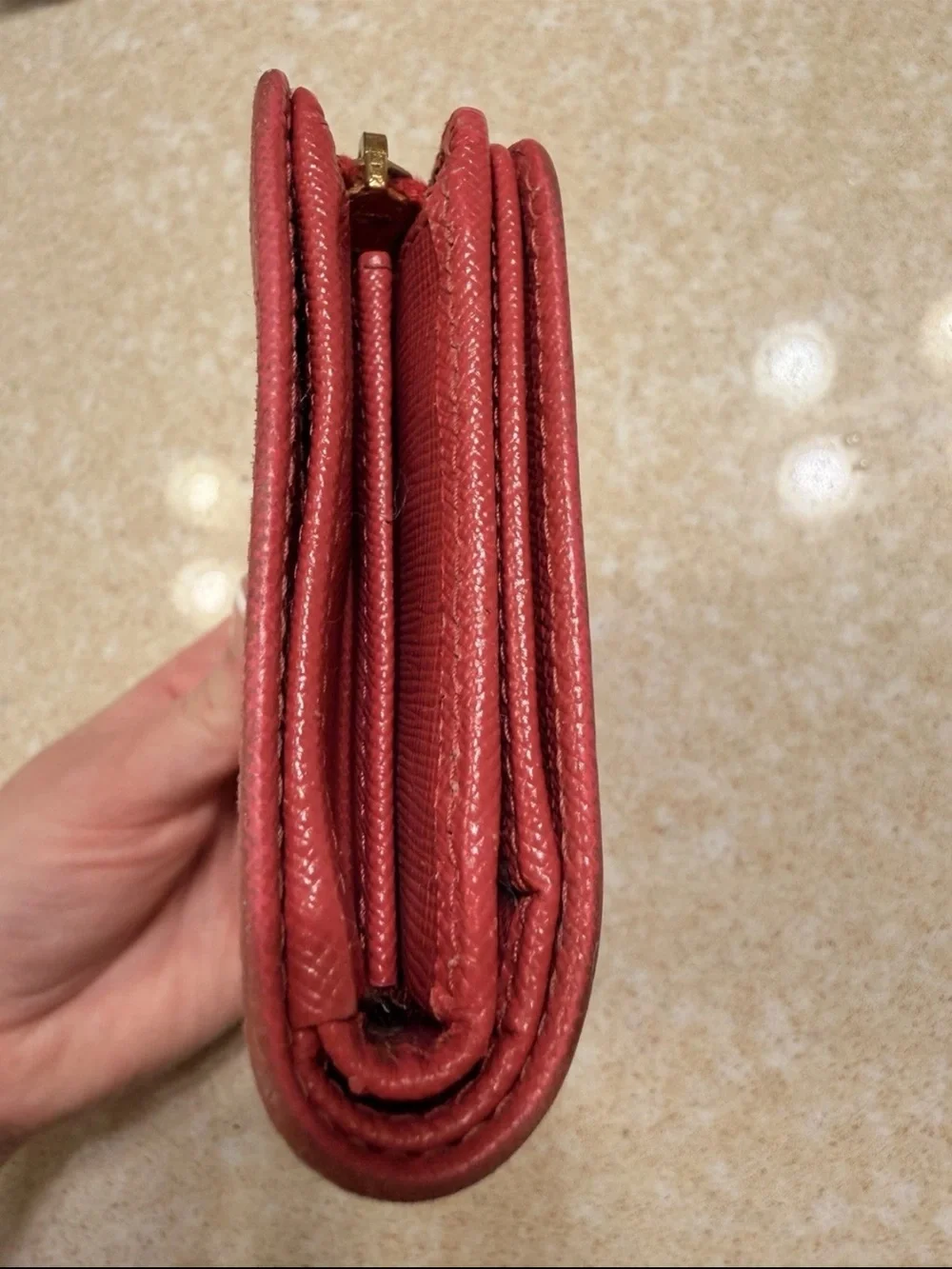 Prada Red Saffiano Zip-Around Wallet with Gold Logo